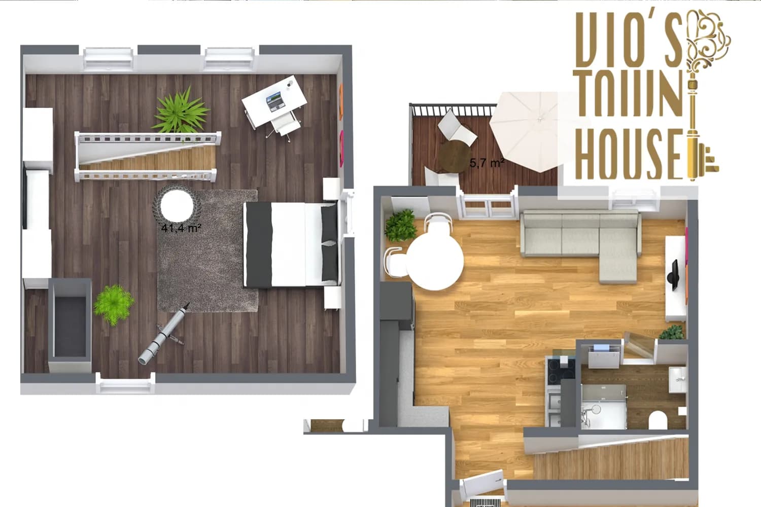 Grundriss der Maisonette Emilia im VIOS Townhouse über zwei Etagen, möblierte Ferienwohnung in Bad Oeynhausen.