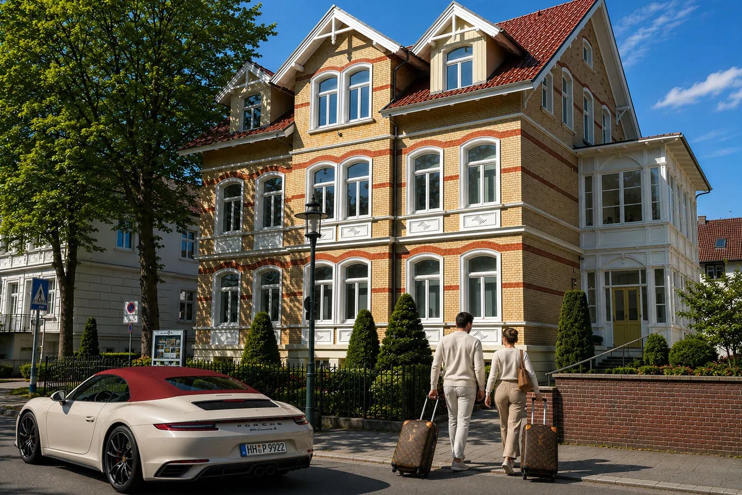 Historische Klinkervilla des VIOS Townhouse am Kurpark mit Sportwagen, Wohnen auf Zeit in Bad Oeynhausen.